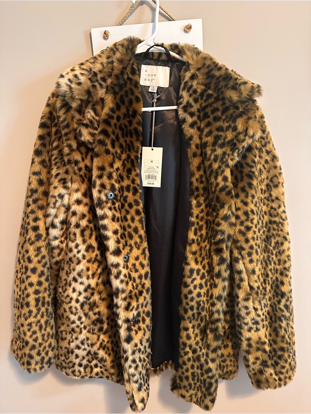 a new day Leopard Print Faux Fur Teddy Jacket - Brown/Black